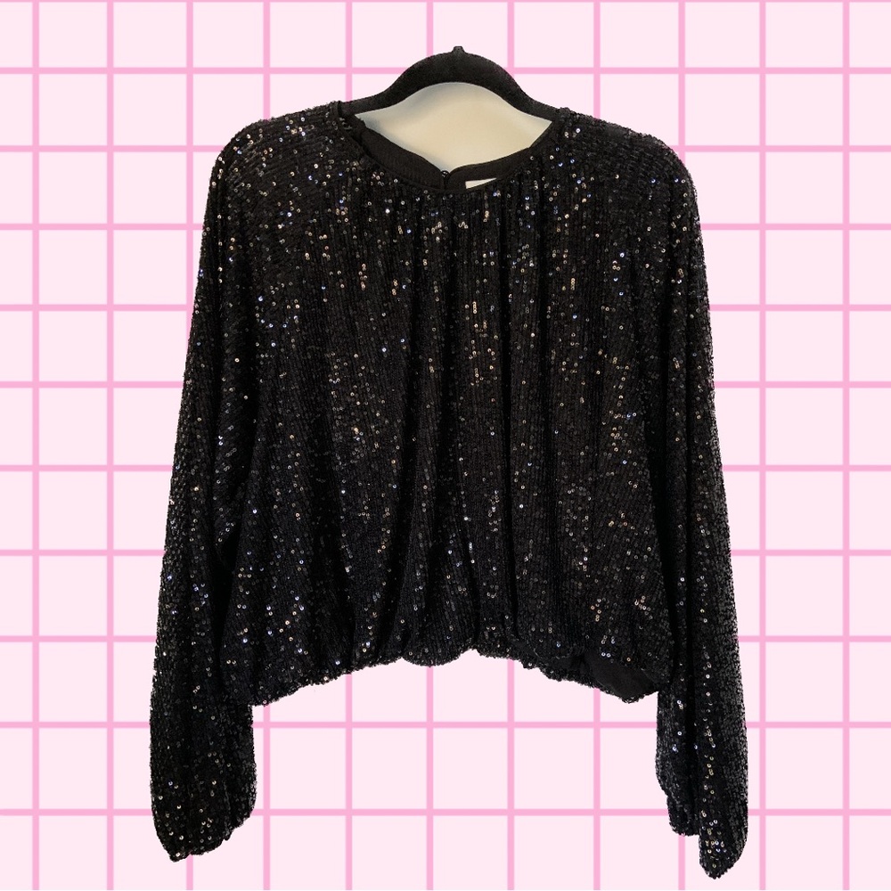 H&M Black Sequin Long Sleeve Top Size XXL